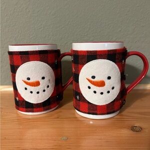 NWT set of 2 St Nicholas Square cozy Snowman mugs with buffalo check